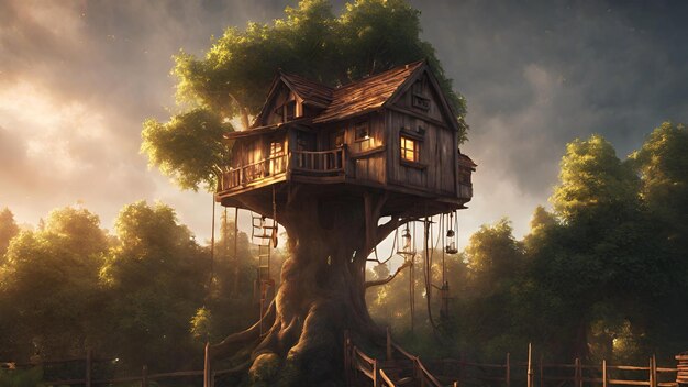 Free Desktop Wallpaper Treehouse with cinematic lighting version