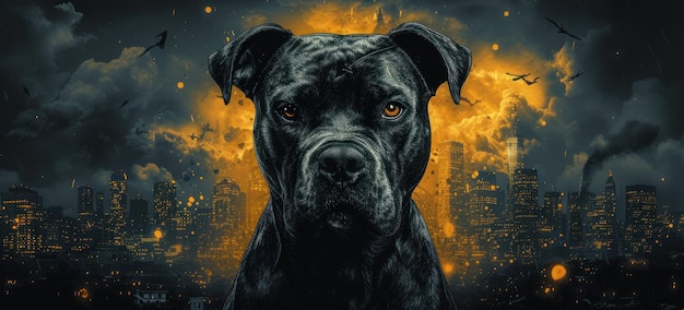 Photo free digital art background of a dog in city