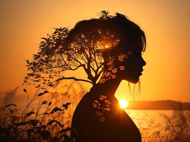 Free download silhouette female naturewarm coloring Generative AI