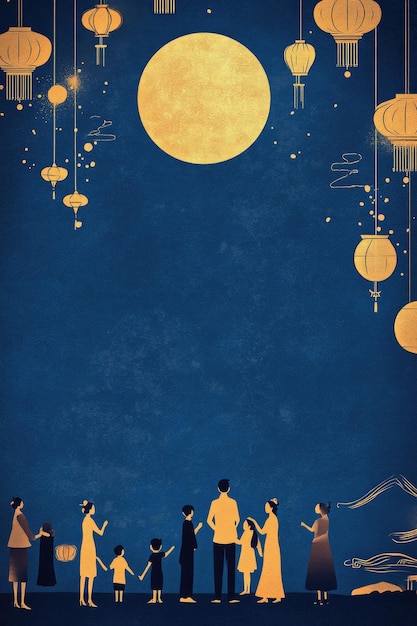 Photo free drawing of people celebrate midautumn festival full moon night