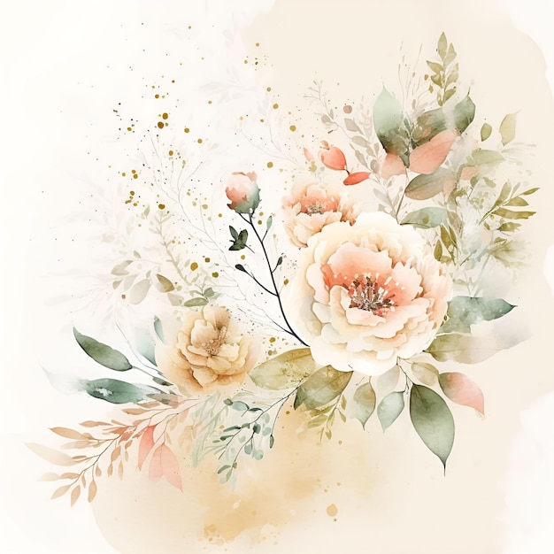 Free floral background with watercolor flowers and leaves