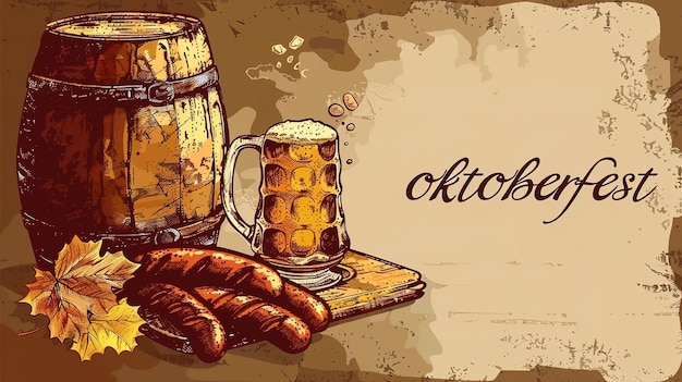 Photo free handdrawn oktoberfest beer and sausages in vector format generative ai