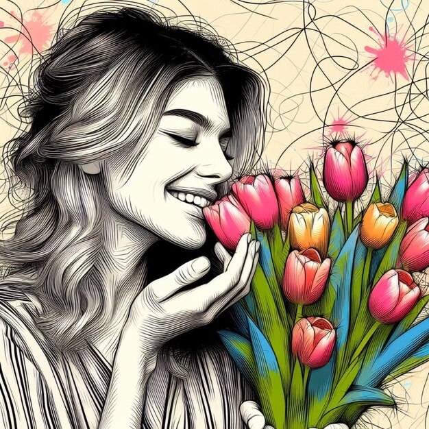 Free and happy woman with flowers for International Womens Day