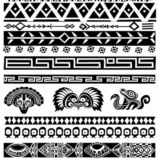 Photo free illustration of aztec borders set