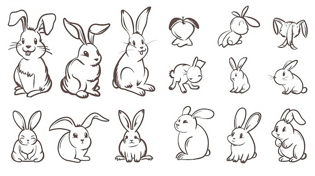 Photo free illustration of easter bunny set in simple one line style