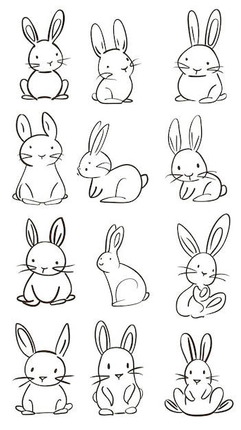 Photo free illustration of easter bunny set in simple one line style