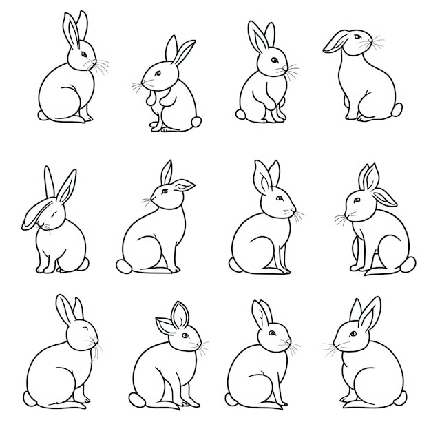 Photo free illustration of easter bunny set in simple one line style