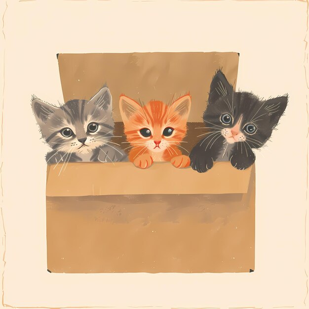 free illustration three kittens in a box