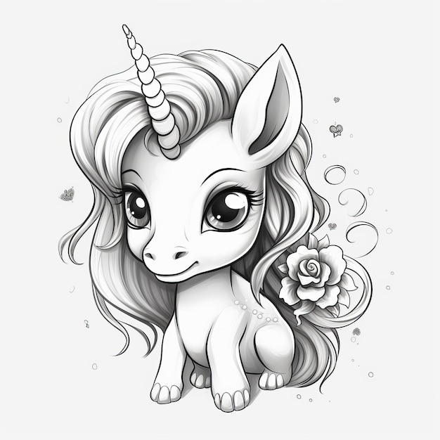 Photo free magical unicorn vibrant cute full body baby unicorn generative ai