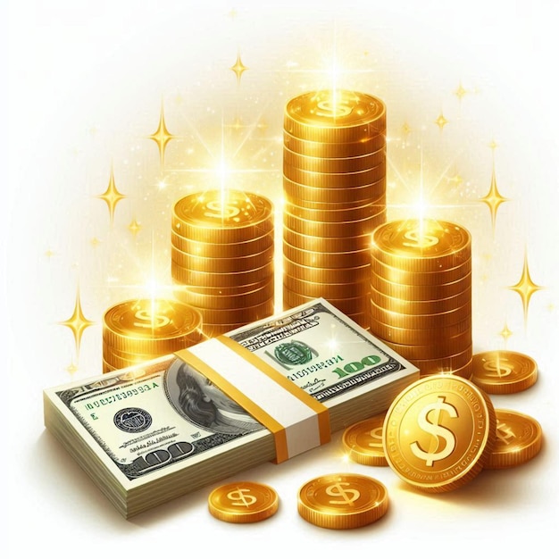 Free Money vector money photo Gold coins and banknotes 3d cartoon style icon black Friday