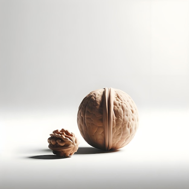 Free photo of 2 Walnuts on white background minimalist minimal 3D photo