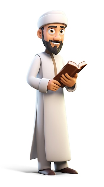 free photo of 3d character of muslim scholar with white background