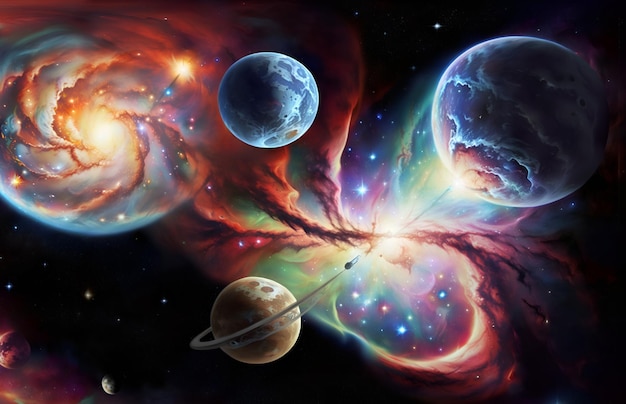 Free photo 3d render of a solar system background with colourful nebula