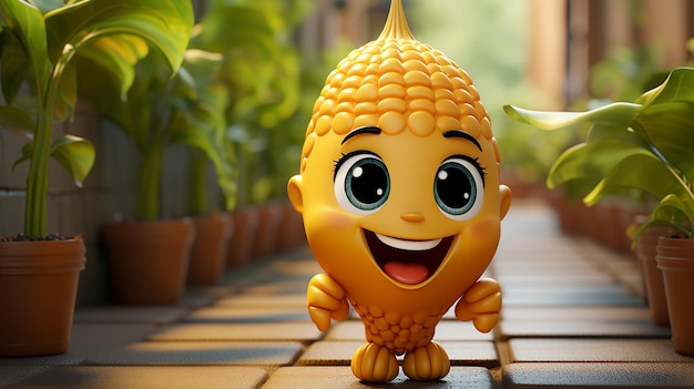 a free photo of 3d rendered cute cartoon corn design