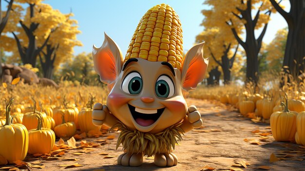 a free photo of 3d rendered cute cartoon corn design