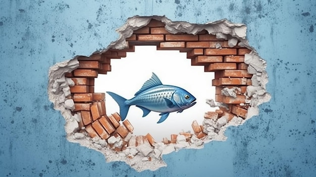 a free photo of 3d rendered fish on the wall