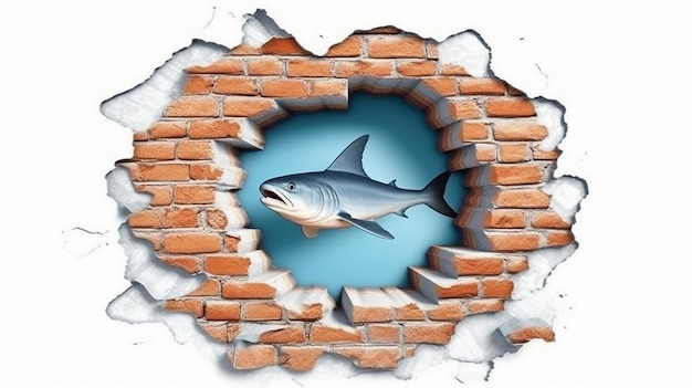 a free photo of 3d rendered fish on the wall