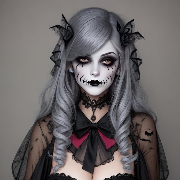 Free photo attractive girl is ready for halloween she has very creepy makeup on her face