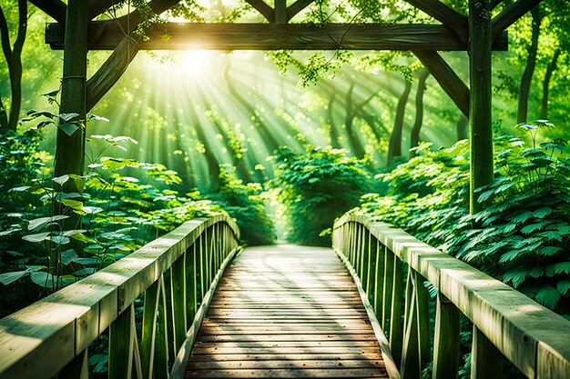 Photo free photo beautiful view of greenery and a bridge in the forest perfect for background