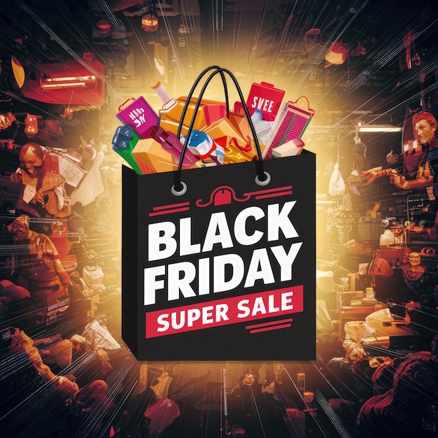 Free photo black friday super sale banner with shopping bag background