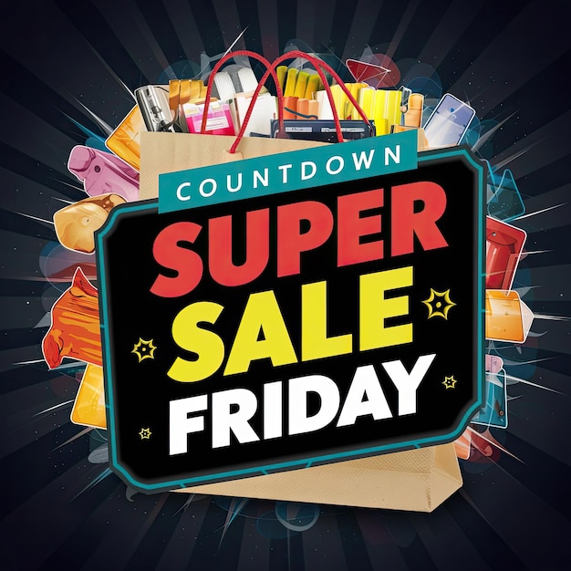 Free photo black friday super sale banner with shopping bag background