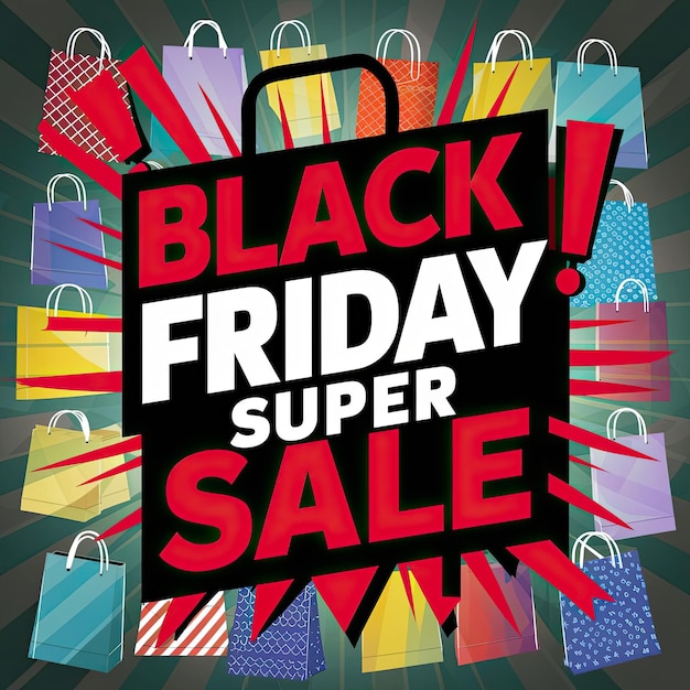 Free photo black friday super sale banner with shopping bag background