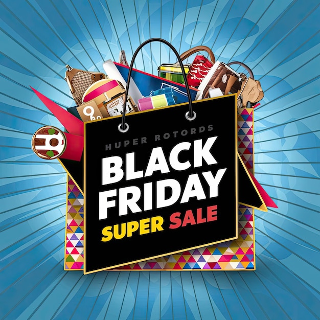 Free photo black friday super sale banner with shopping bag background