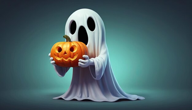 Free photo A cartoon ghost with a pumpkin in his hands