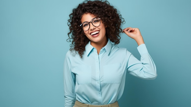 Free photo cheerful curly Indian business girl wearing glasses