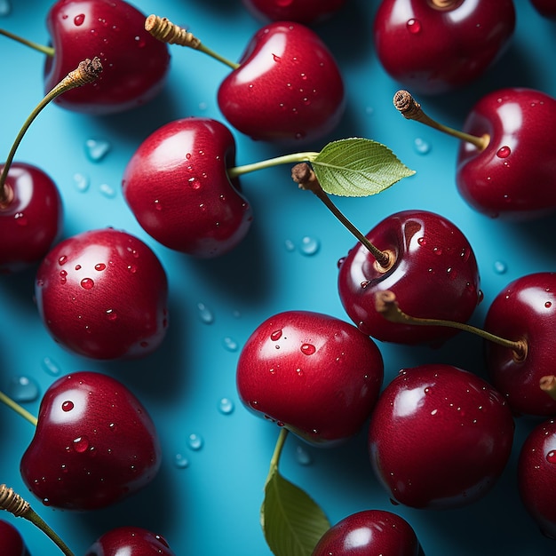 Free photo an cherry slices pattern on turquoise background