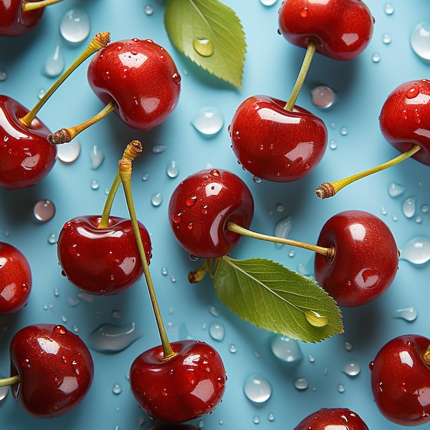 Free photo an cherry slices pattern on turquoise background