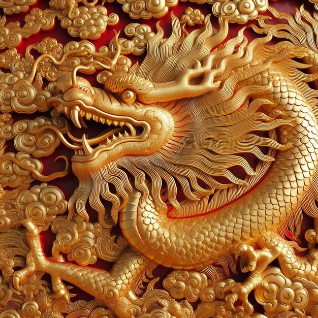 Free Photo Chinese New Year Golden Dragon On Red Background