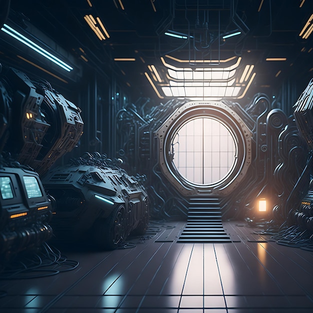 Free photo cinematic detailed interior mechanical creative scifi background generative ai