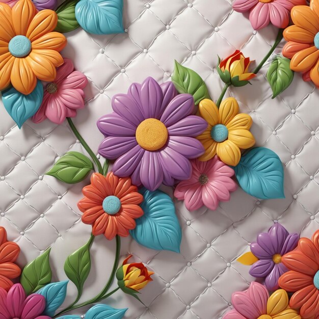 Photo free photo of a close up of a quilted wall hanging with a colorful flower background