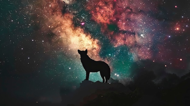 Free Photo of Colorful galaxy and wolf illustration