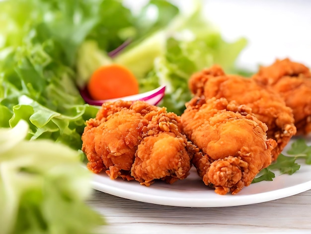 Free Photo Crispy Fried Chicken On A Plate With Salad And Carrot AI GENERATED