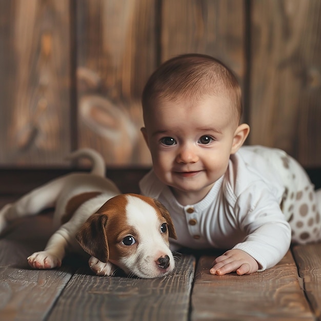 free photo of cute baby with its puppy pet