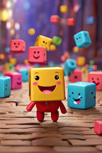 Free photo Cute colorful cubes bouncing on the ground Smiling while their arms and legs hang out an