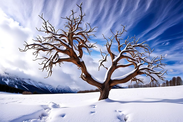 Free photo dry tree snow