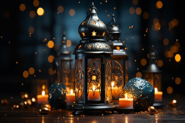 Free photo eid night banner template as holiday greeting card concept generative ai