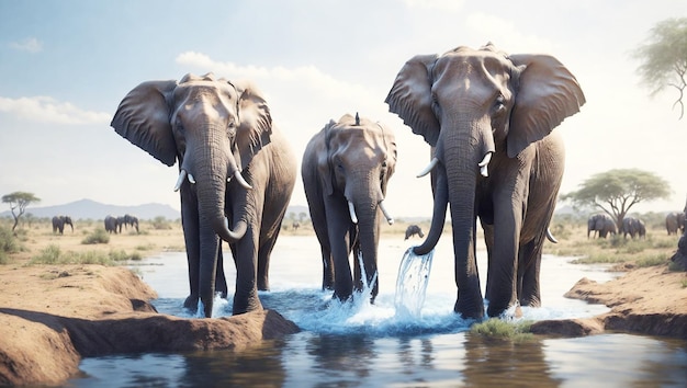 Free photo elephants drinking water