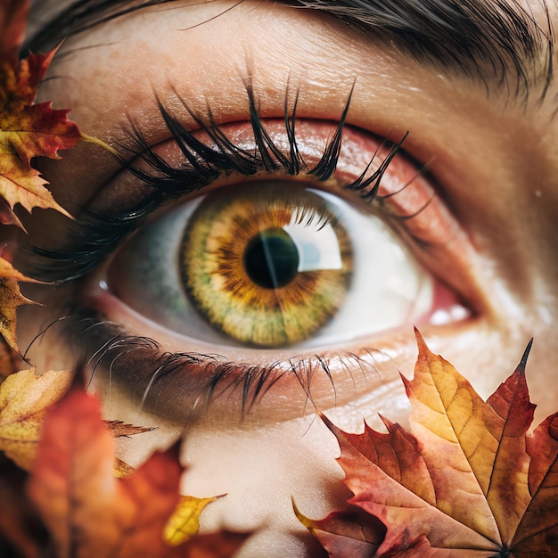 Free photo eyes sparkled with the vibrant colors of autumn leaves