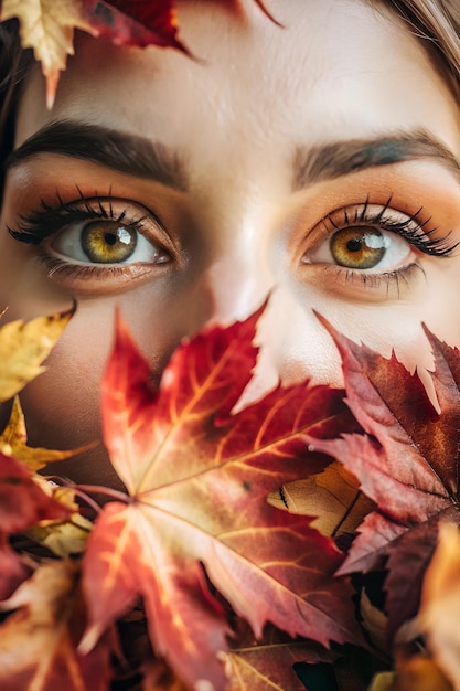 Free photo eyes sparkled with the vibrant colors of autumn leaves