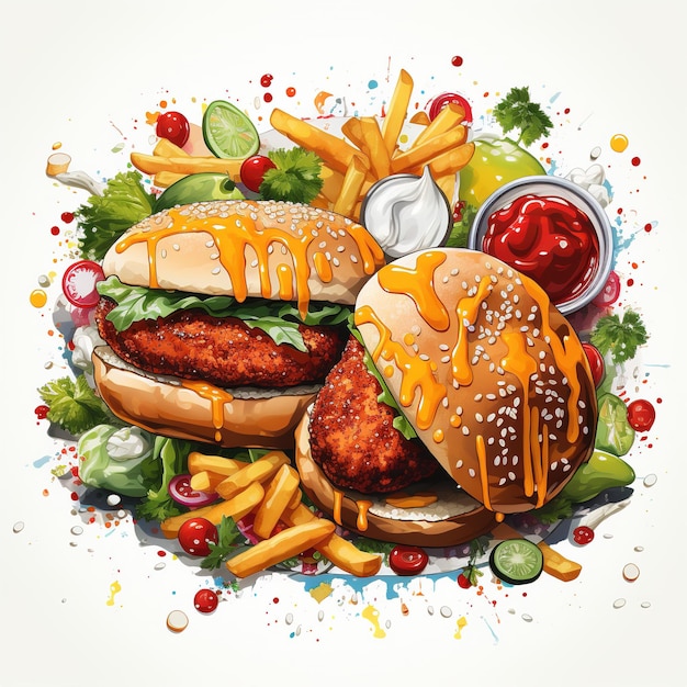 Free Photo fast food burgers and fries with spice