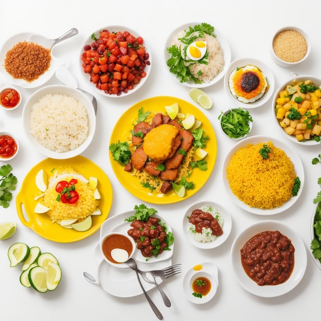 Free photo flat composition with delicious brazilian food in white background image ai generative