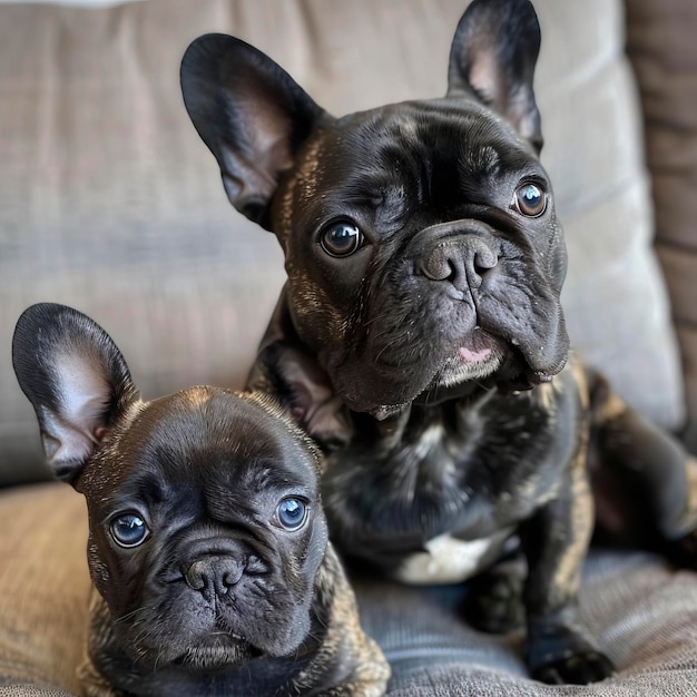 Free Photo of French bulldogs puppy and dog mom