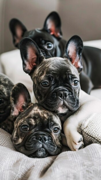 Free Photo of French bulldogs puppy and dog mom