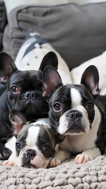 Free Photo of French bulldogs puppy and dog mom