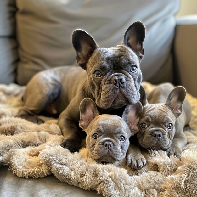 Free Photo of French bulldogs puppy and dog mom