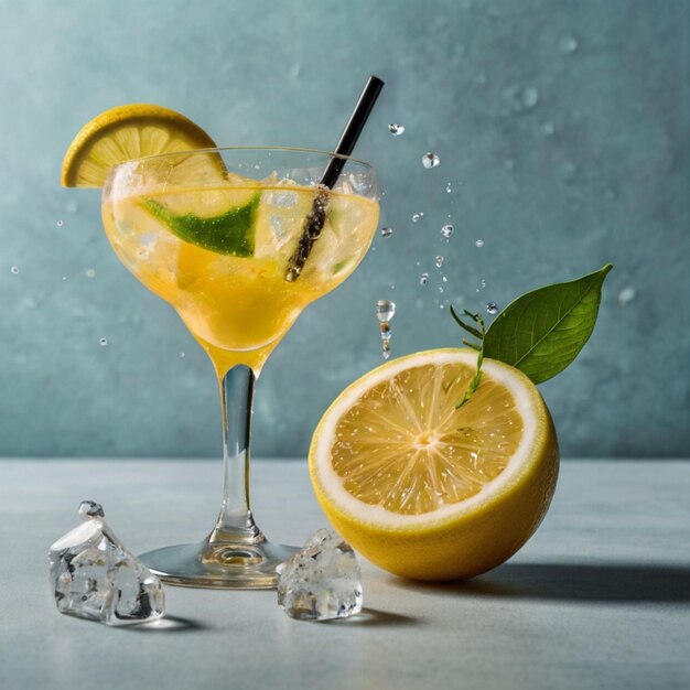 Free photo fresh cocktails with ice lemon lime and fruits AI Generated